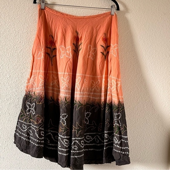 Max Studio Boho Embroidered Sequin Floral Vine Aline Skirt Women Size 4 - Picture 6 of 14